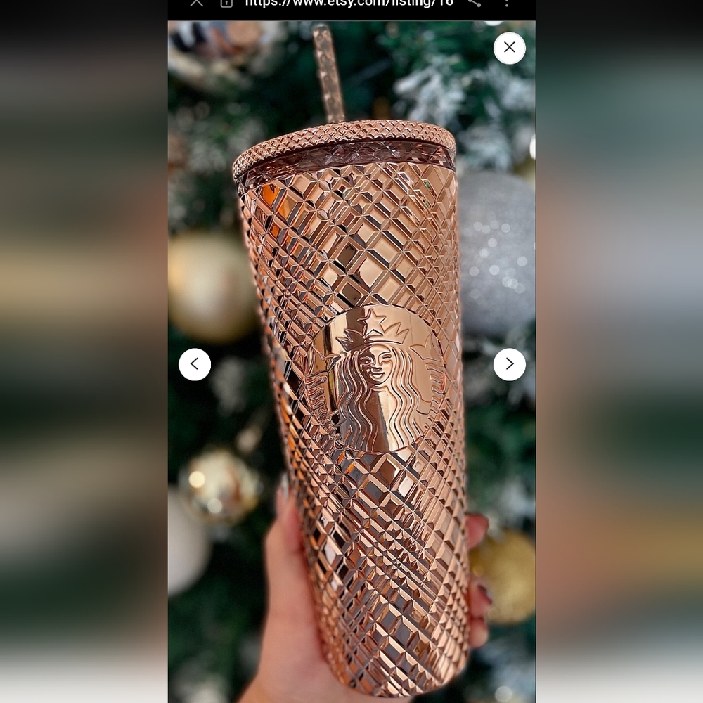 Starbucks Tumbler Chrome Rose Gold Jeweled - Holiday 2023 - Venti 24oz